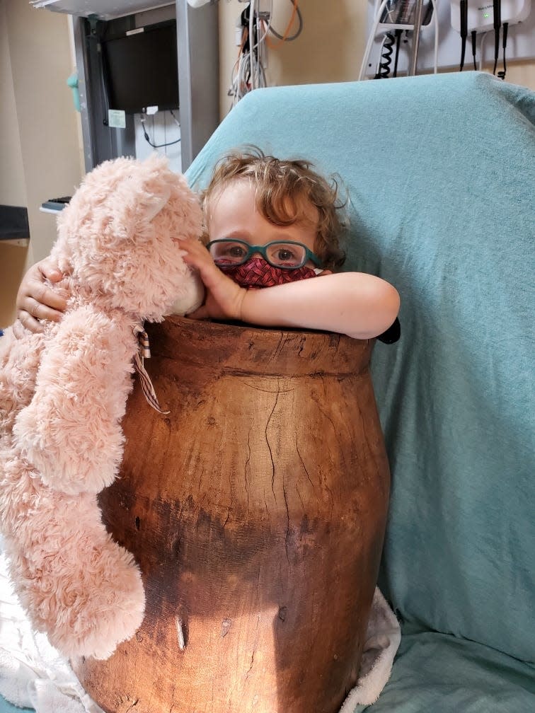 2-year-old Dorian spent hours stuck inside a wooden barrel.