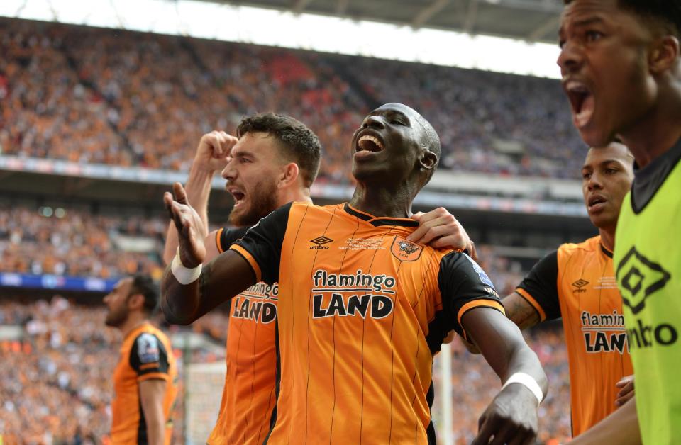 Britain Soccer Football - Hull City v Sheffield Wednesday - Sky Bet Football League Championship Play-Off Final - Wembley Stadium - 28/5/16 Mohamed Diame celebrates scoring the first goal for Hull City Action Images via Reuters / Tony O'Brien Livepic EDITORIAL USE ONLY. No use with unauthorized audio, video, data, fixture lists, club/league logos or "live" services. Online in-match use limited to 45 images, no video emulation. No use in betting, games or single club/league/player publications. Please contact your account representative for further details.