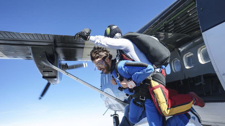 Chris Evans and Esquire's writer went skydiving. (Photo: Provided by Chris Evans)