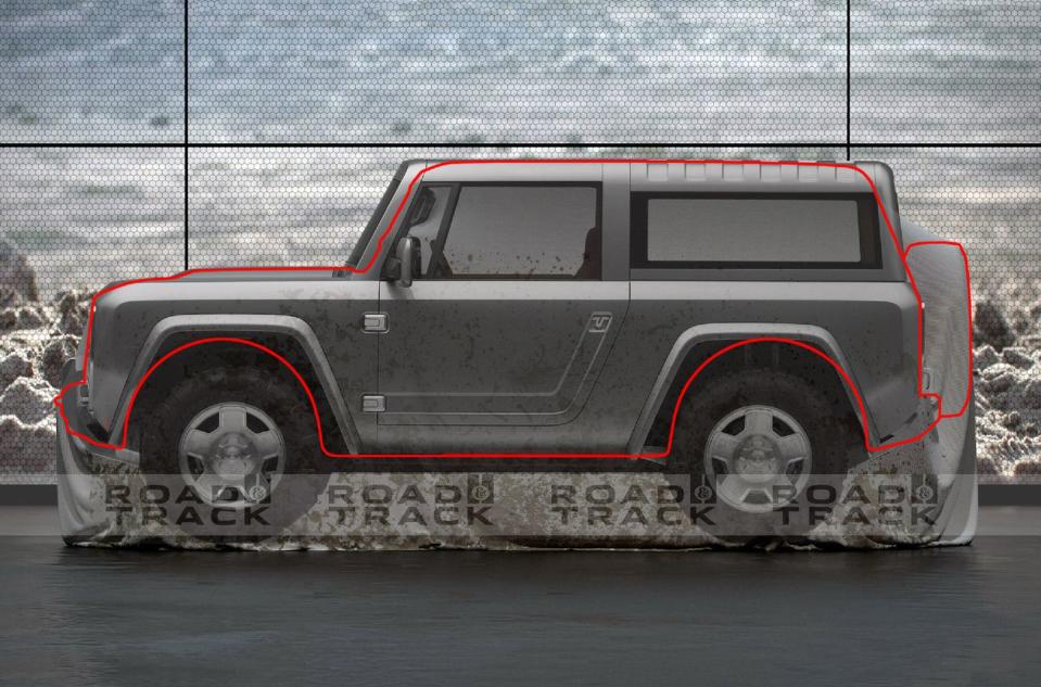 <p>Clark's next stage was to build a mock-up using the '04 concept truck profile, aligning it with the shape of the teaser image of the truck under the sheet. As you can see, they were very similar. <strong><em>(Continued on next slide)</em></strong></p>