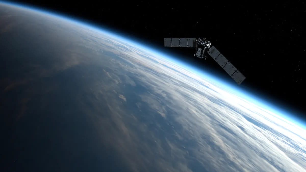  An artist's impression of the TIMED spacecraft scanning Earth in orbit. 