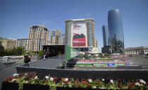 A view of the Baku circuit, in Baku, Azerbaijan, Thursday, April 27, 2022. The Formula One Grand Prix will be held on Sunday April 30, 2023. (AP Photo/Sergei Grits)