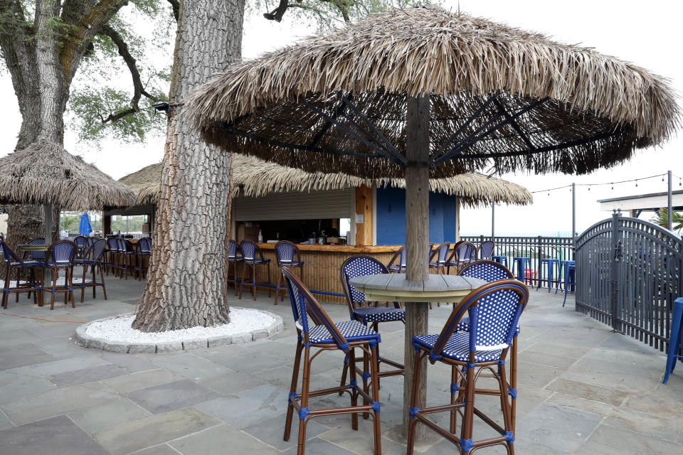 High top seating on the patio at Tiki Beach Pier Restaurant on Rye Playland's boardwalk May 16, 2023.