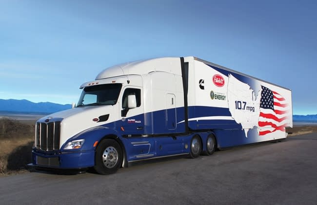 Cummins and Peterbilt teamed together for SuperTruck I, pictured here, first demonstrating more than 50 percent BTE and analytically defining technologies needed to achieve 55 percent BTE.