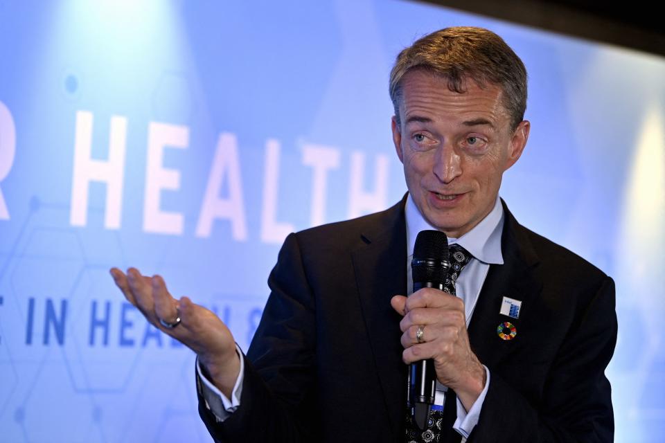 Intel CEO Pat Gelsinger at the "chips for health" event at the World Economic Forum at Davos.