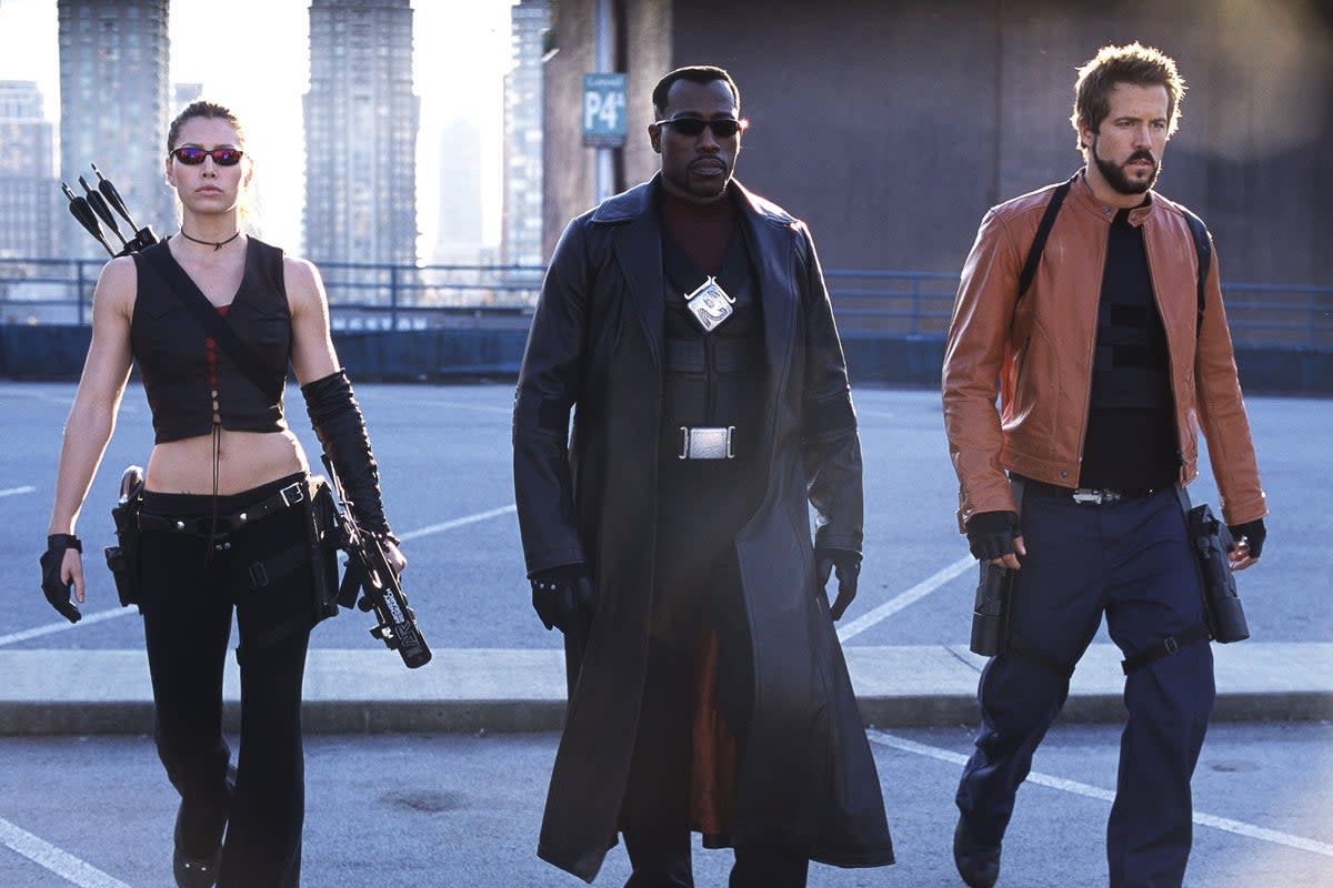 Three’s a crowd: Jessica Biel, Wesley Snipes and Ryan Reynolds in ‘Blade: Trinity’ (Shutterstock)