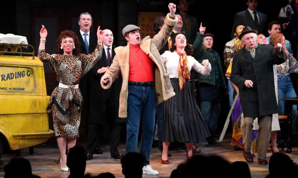 Lovely Jubbly!LONDON, ENGLAND - FEBRUARY 19: Samantha Seager as Marlene, Tom Bennett as Del Boy and Paul Whitehouse as Grandad appear on stage during the opening night of Only Fools and Horses The Musical at Theatre Royal Haymarket on February 19, 2019 in London, England. (Photo by Dave J Hogan/Dave J Hogan/Getty Images for Neil Reading PR )