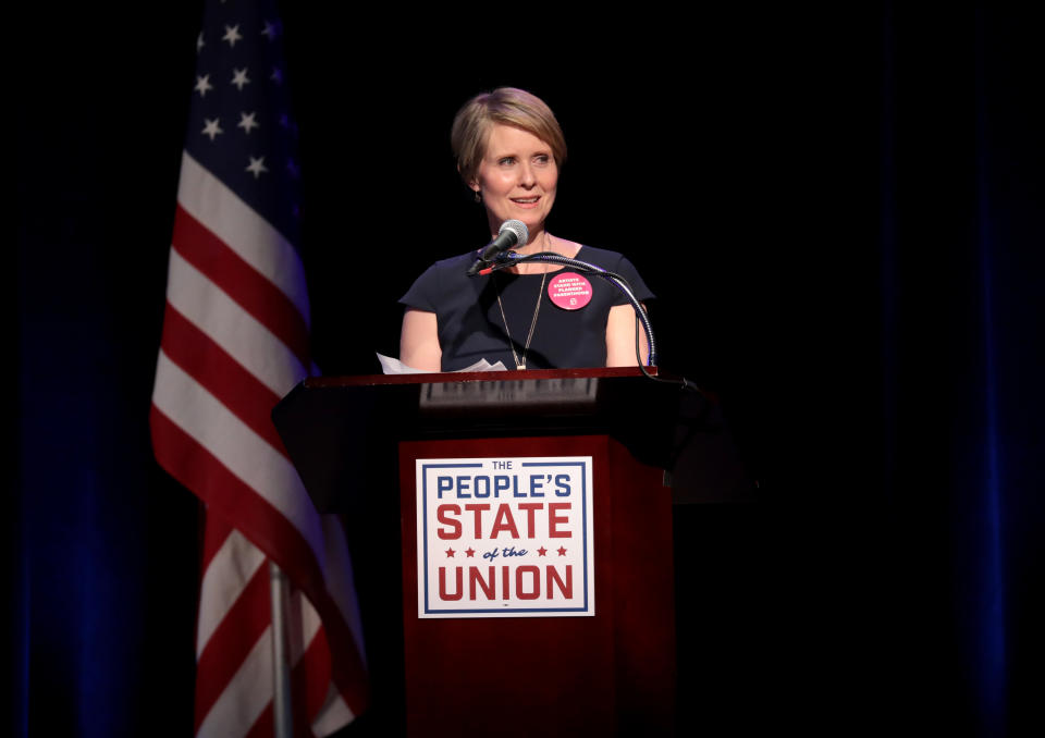 Cynthia Nixon speaks during a town hall in New York City on Jan. 29, 2018. (Photo: Roy Rochlin/Getty Images)