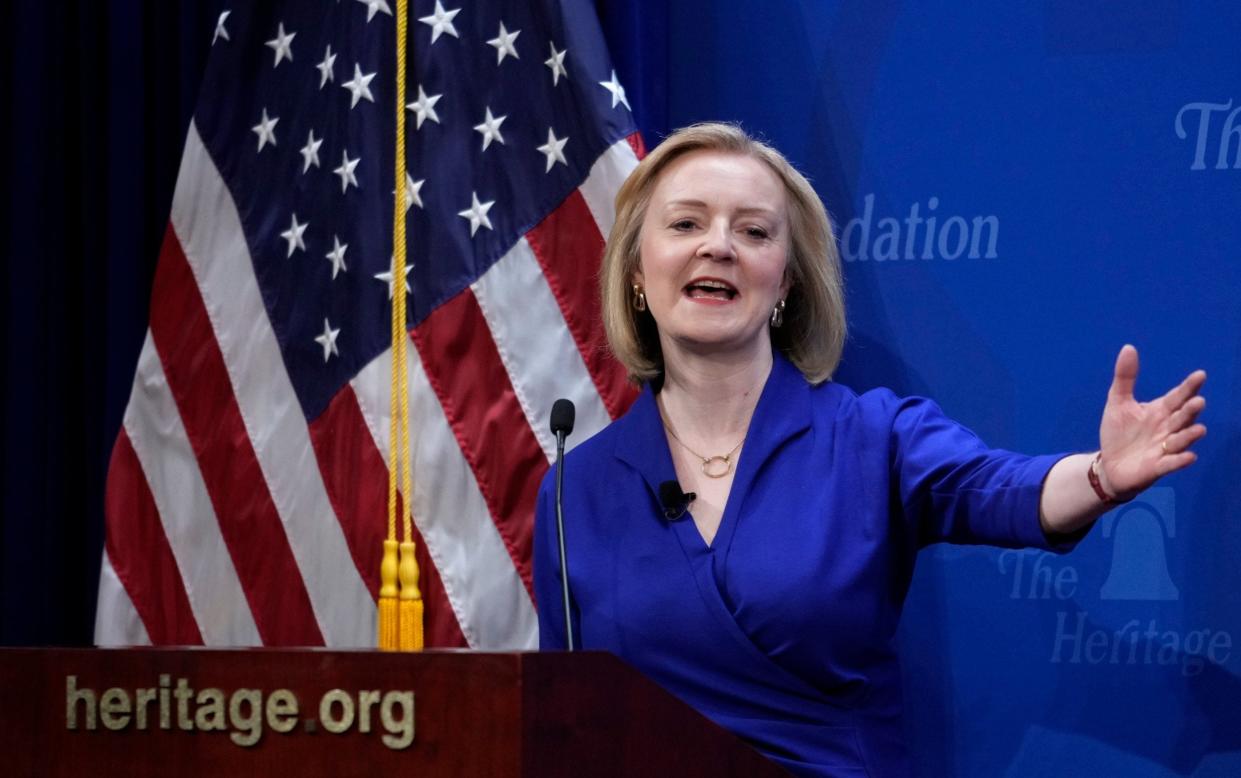 Liz Truss in Washington DC, April 12 2023 - J. Scott Applewhite/AP