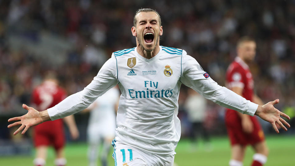 <strong>Bale celebrates his outrageous goal. Pic: Getty</strong>