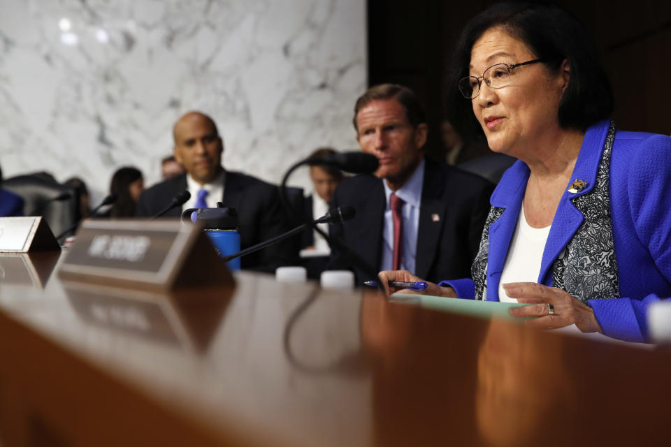 Sen. Mazie Hirono, D-Hawaii, right, questions President Trump’s Supreme Court nominee to replace retired Justice Anthony Kennedy Brett Kavanaugh, as he testifies before the Senate Judiciary Committee. (Photo: Jacquelyn Martin/AP)