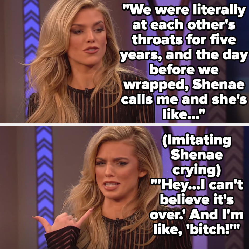 AnnaLynn describing how her and Shenae were at each other's throats for 5 years, then called her crying the day before they wrapped the show, sad it was over