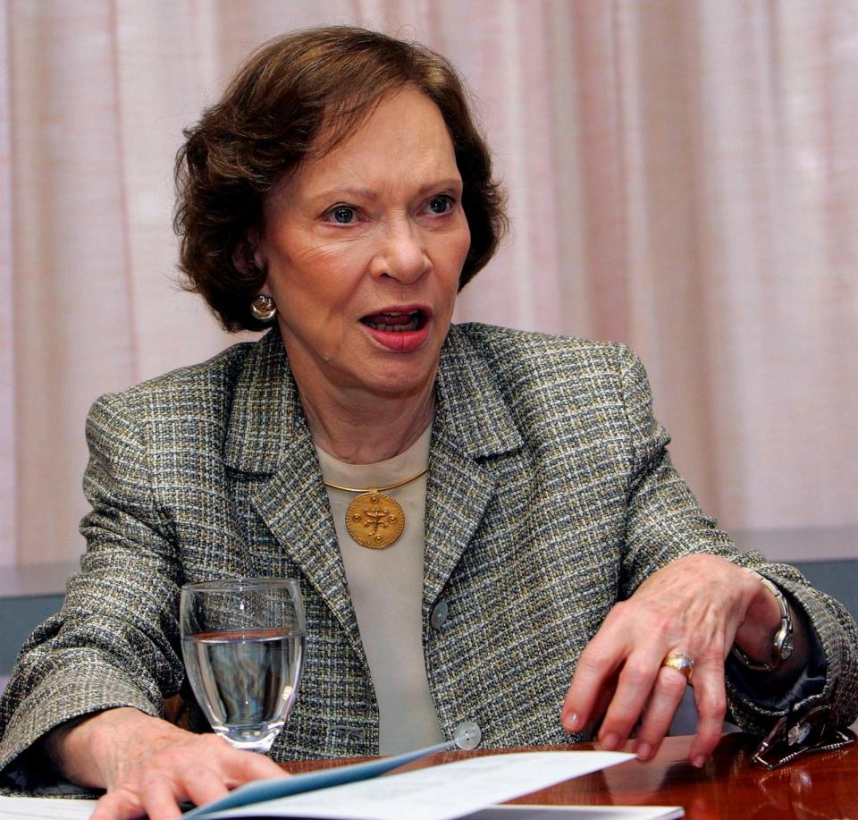 PHOTO: Former first lady Rosalynn Carter discusses an Institute of Medicine report during the 21st annual Rosalynn Carter Symposium on Mental Health Policy at the Carter Center, Nov. 3, 2005, in Atlanta.  (Ric Feld/AP)