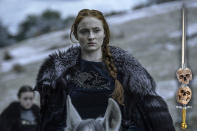 <p>The romantic hearts that were once in Sansa’s eyes have been replaced by steely flint. She’s been through a lot, but more important, she’s learned a lot. Her tutelage under Littlefinger has taught her the art of intrigue and, perhaps most important, taught her not to trust Littlefinger.<br><br>(Photo Credit: HBO) </p>