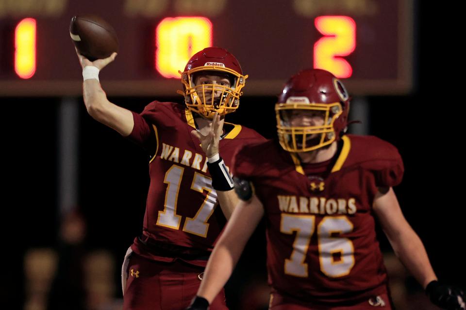 West Nassau's quarterback Jackson Perry (17) looks to throw during an October game against Baldwin.