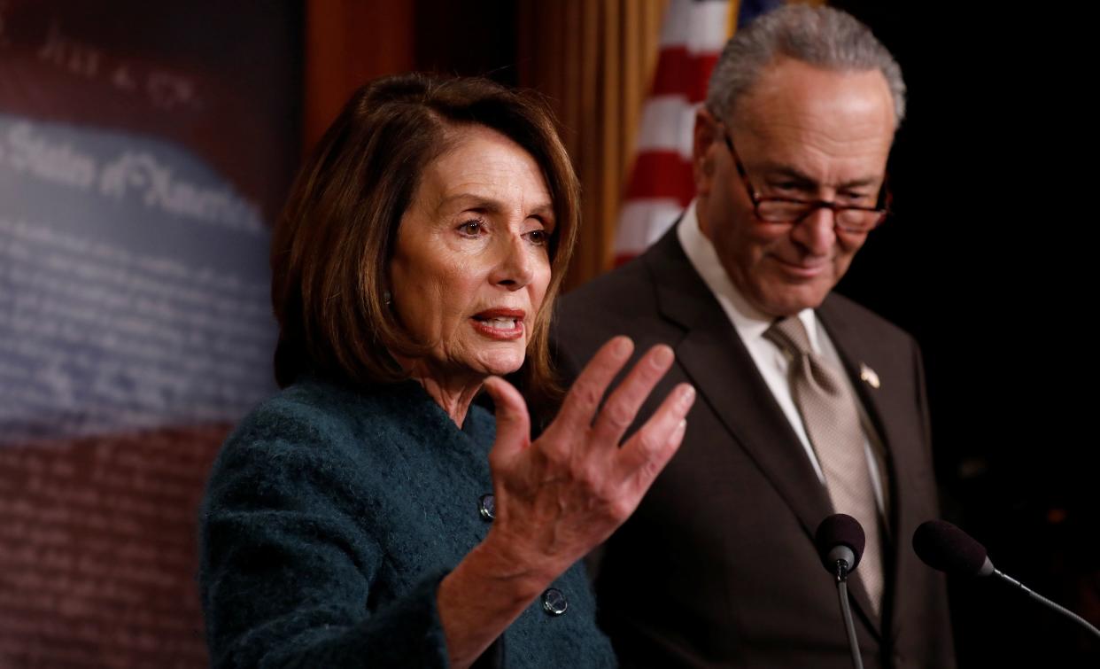 House Minority Leader Nancy Pelosi (D-Calif.) and Senate Minority Leader Chuck Schumer (D-N.Y.) at a news conference in March. They unveiled a slate of anti-corruption measures Monday. (Photo: Aaron Bernstein/Reuters)
