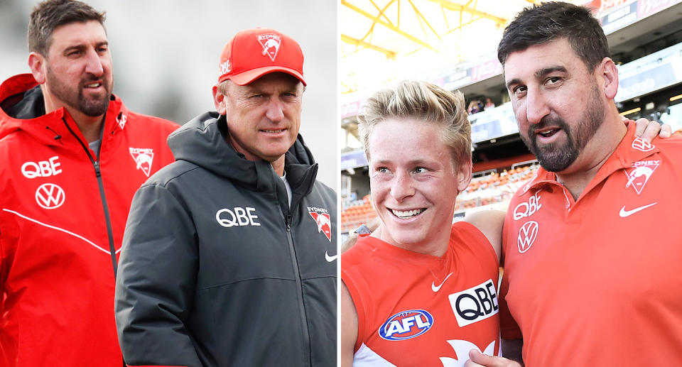 Dean Cox with John Longmire and Isaac Heeney.