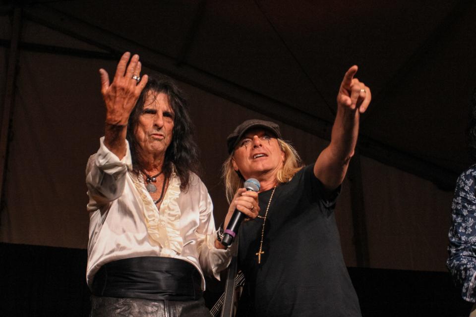 Alice Cooper and Robin Zander of Cheap Trick preform at Alice Cooper's Rock & Roll Fundraising Bash at the Las Sendas Golf Club in Mesa on April 27, 2019.