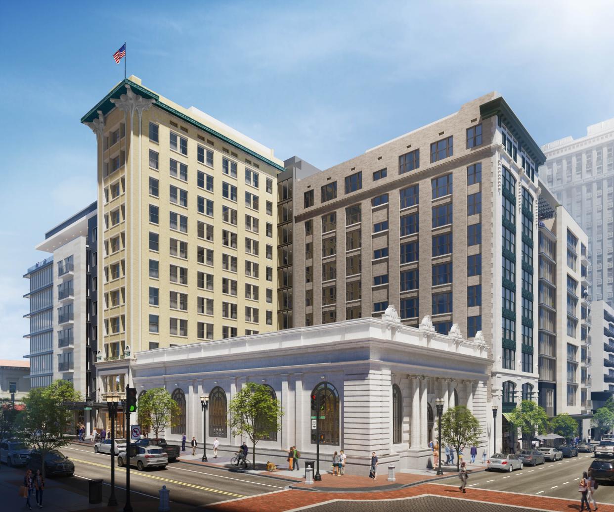 A rendering shows how the Laura Street Trio would look after being restored in downtown Jacksonville.