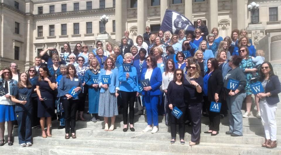 Over 75 Mississippi University for Women alums gathered at the Mississippi Capitol Tuesday, March 12, to voice their support for keeping the Columbus-based institution independent from a proposed merger with nearby Mississippi State University.