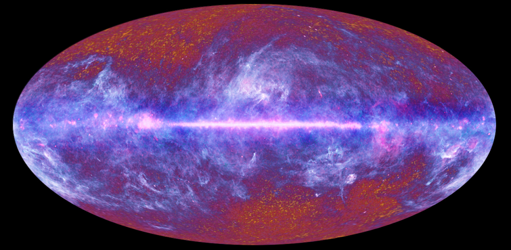  purple, pink and magneta elliptical image of cosmic microwave background 