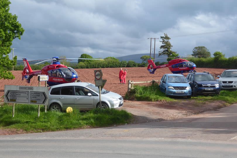 Two air ambulances arrived at the scene in Exbourne where a woman was taken to Derriford Hospital