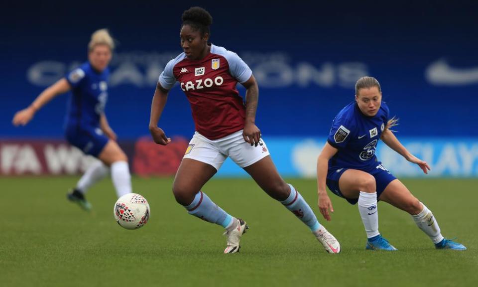 Anita Asante in action against Fran Kirby of Chelsea during Aston Villa’s 2020-21 run-in