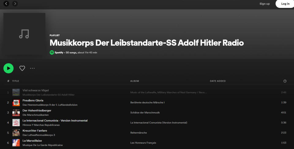 Spotify SS adolf hitler playlist