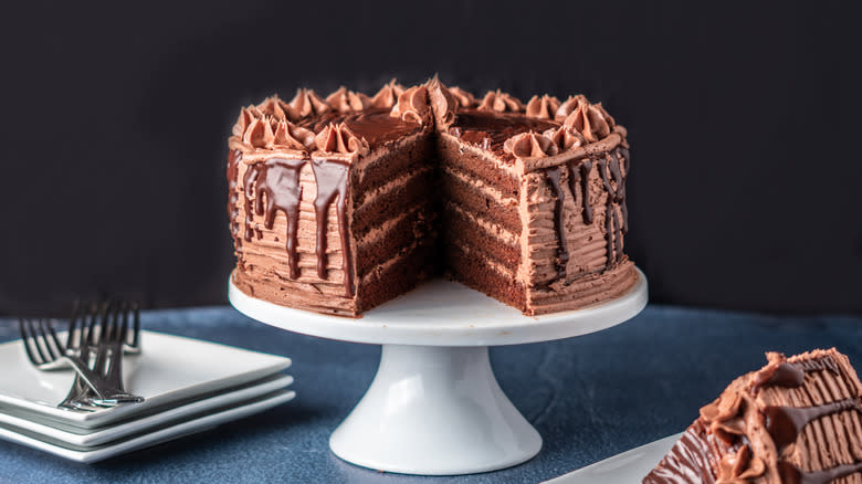 Sliced chocolate cake