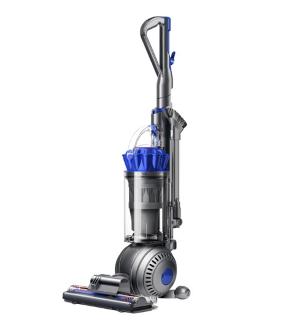 silver and blue Dyson Ball Allergy+ Upright Bagless Vacuum standing upright