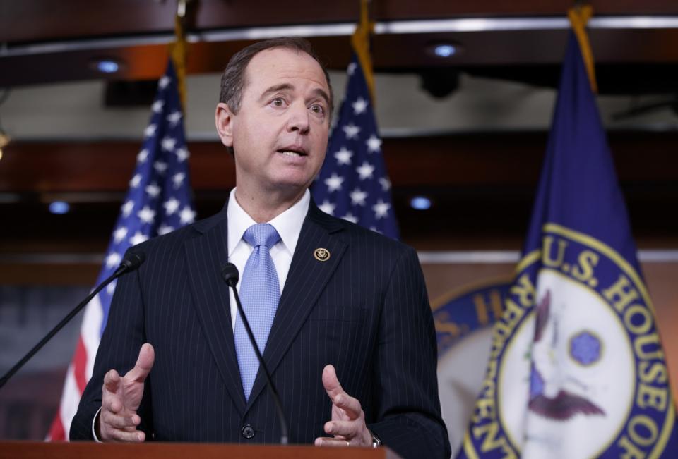 Rep. Adam Schiff, D-Calif., ranking member of the House Intelligence Committee, meets reporters Feb. 27 on Capitol Hill to discuss the process for investigating whether or how Russia influenced the presidential election. (Photo: J. Scott Applewhite/AP)