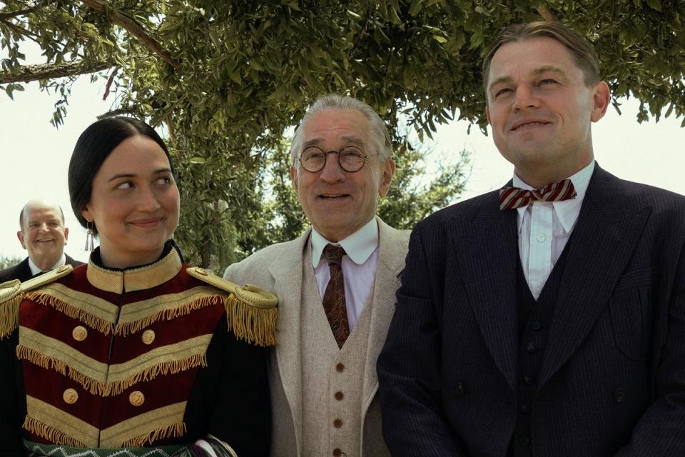 Lily Gladstone, Robert De Niro and Leonardo DiCaprio in ‘Killers of the Flower Moon’ (Apple TV+)