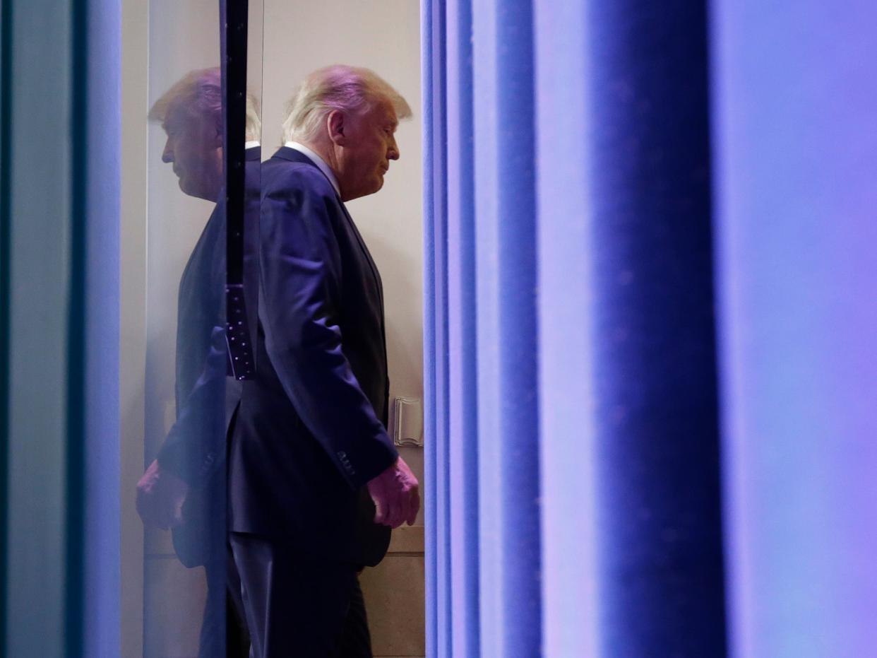 Donald Trump leaves after speaking in the briefing room at the White House on 5 November 2020 in Washington, DC (Chip Somodevilla/Getty Images)