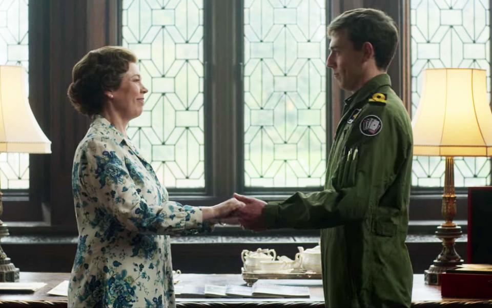 Olivia Colman and Tom Byrne as the Queen and Prince Andrew in The Crown - Netflix