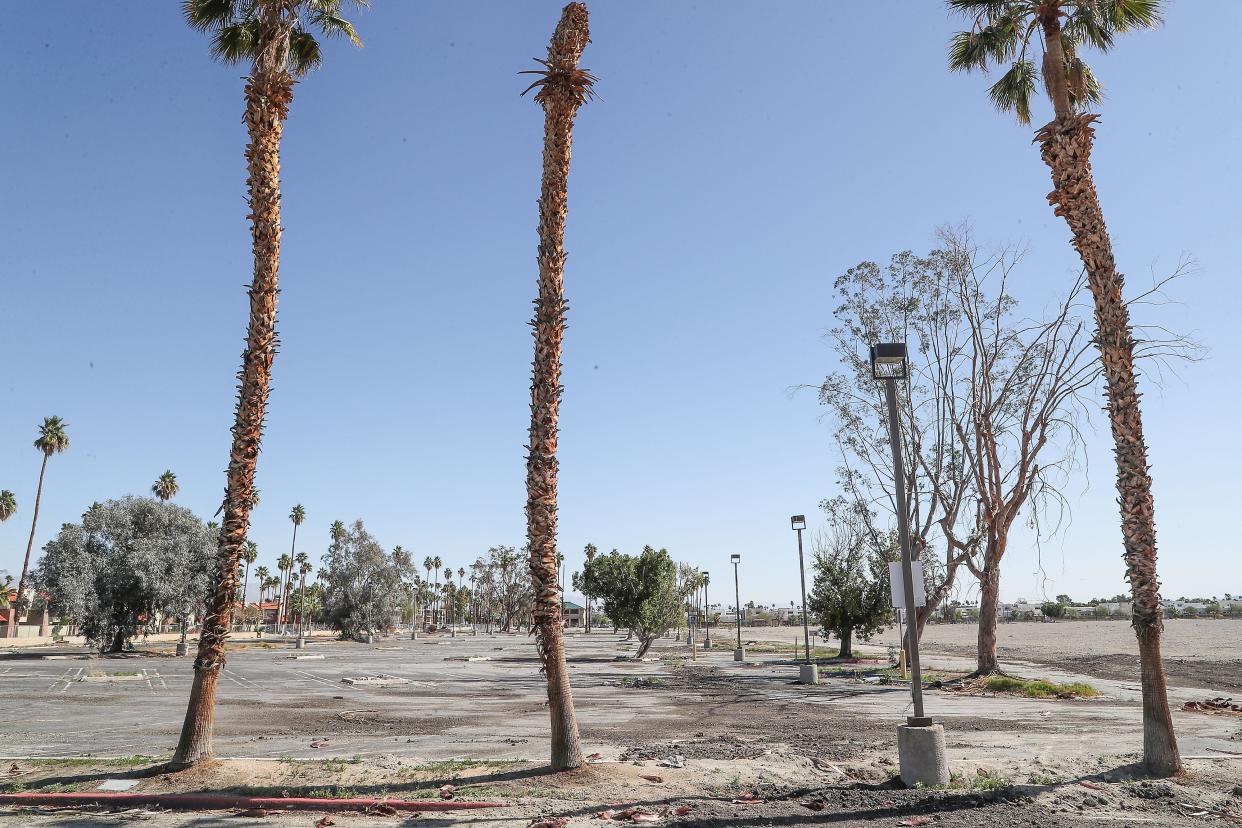 A large plot of land at the site of the former Palm Springs mall and the planned site for College of the Desert's west valley campus sits vacant at Farrell Dr. and Tahquitz Canyon Way in Palm Springs, Calif., February 16, 2022.