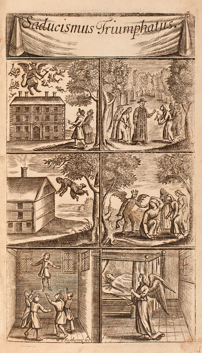 Joseph Glanvill's 1700 wordcuts 'Saducismus Triumphatus' aim to depict a rebuttal to any skepticism about the existence of witchcraft.<span class="copyright">Joseph Glanvill/New-York Historical Society</span>