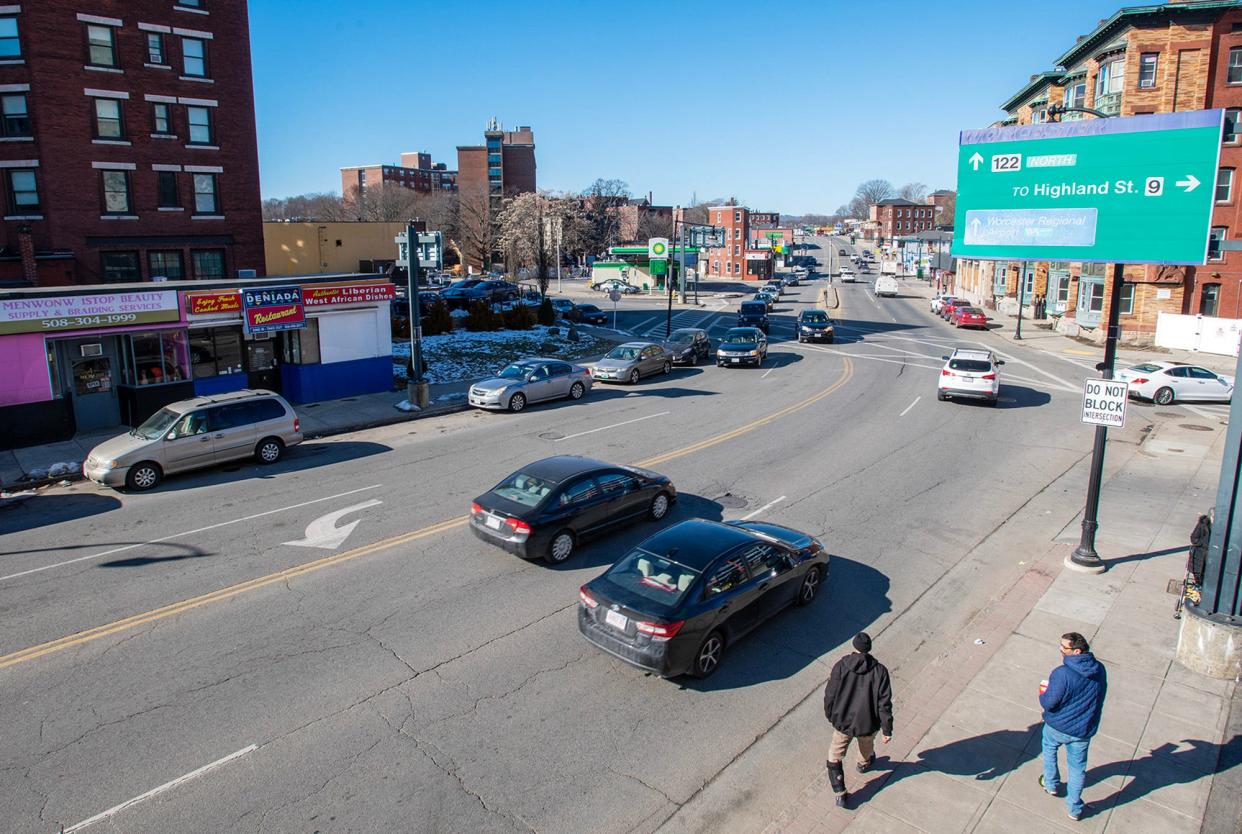 Chandler Street, looking west, from atop Kirsch Liquors.