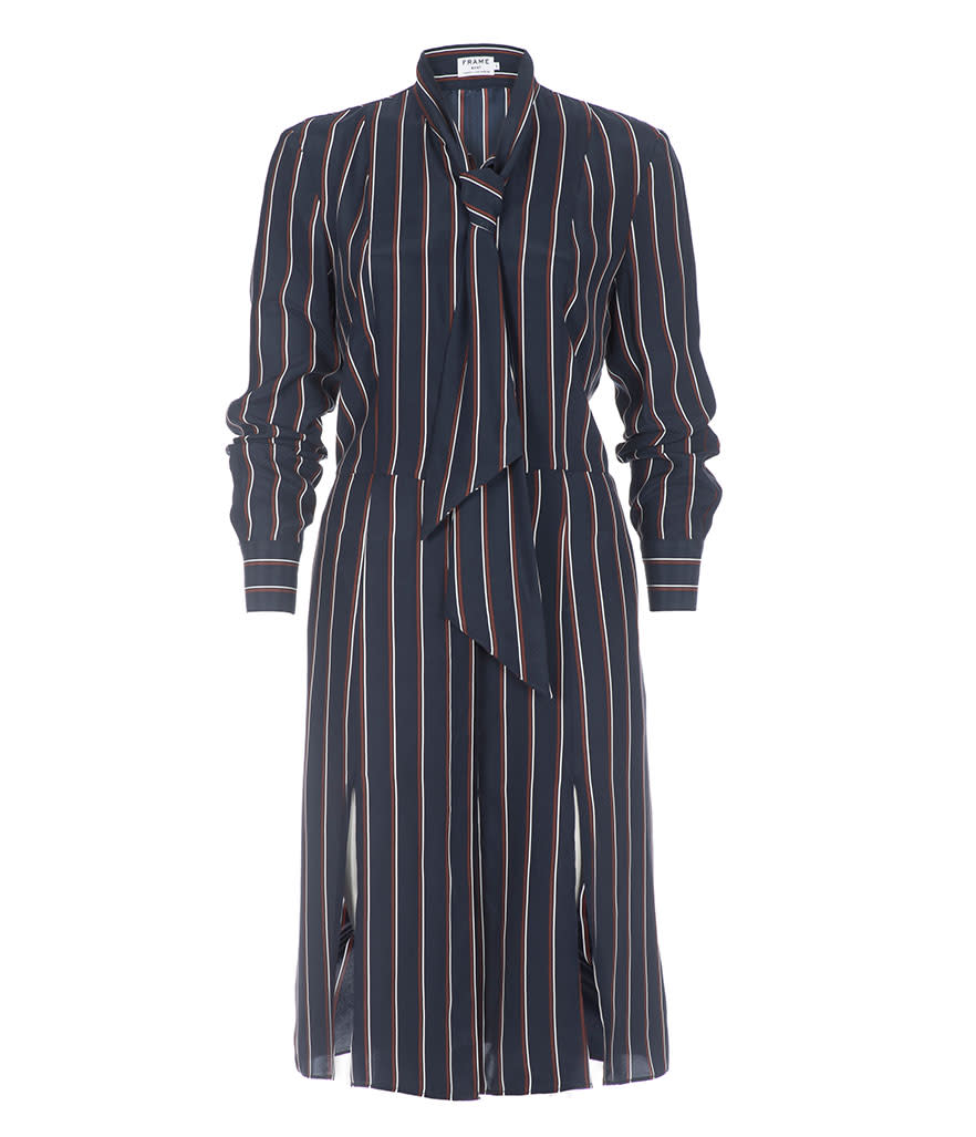 FRAME Denim Le Shirt Tie Dress in Navyy Vintage Stripe