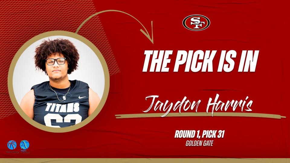 Golden Gate offensive tackle Jaydon Harris selected 31st overall by the San Francisco 49ers