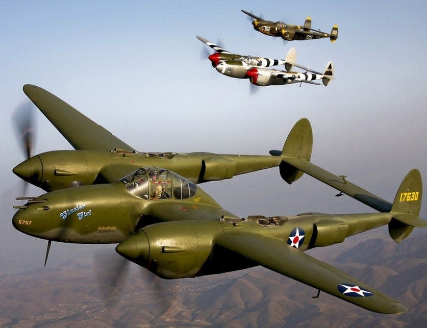 Lightning P-38 Bombers, similar to the ones Rene Therriault piloted and in which he lost his life.