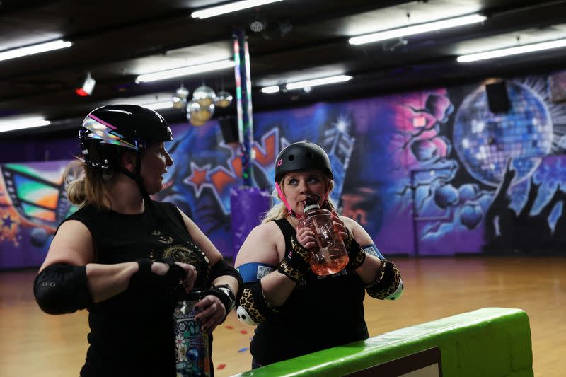 New York's Long Island Roller Rebels practice at the United Skates of America Roller Skating facility in Massapequa, New York