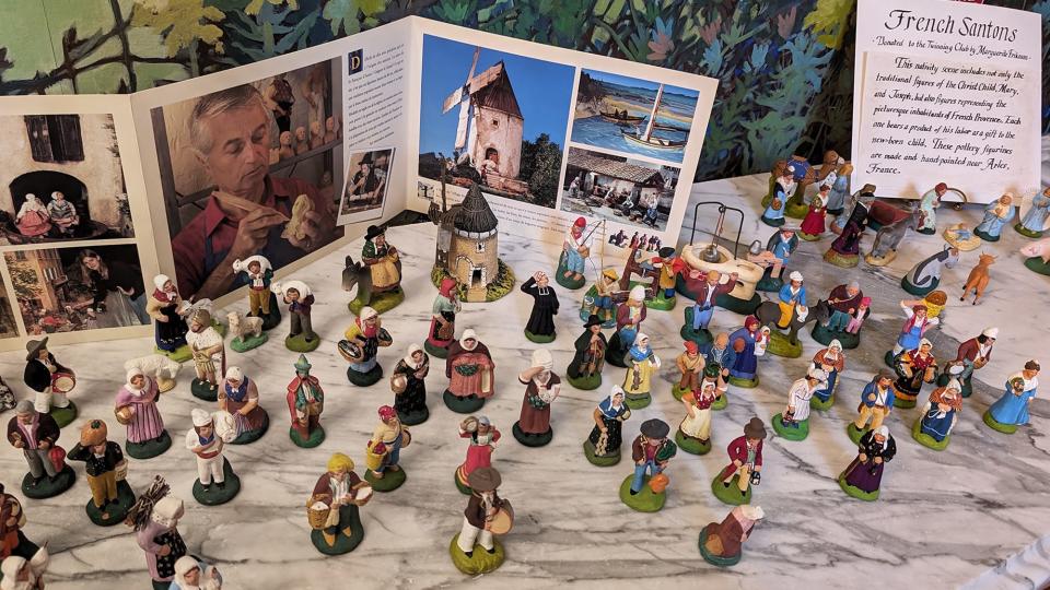A French Santons collection, on tour at Box Hill Mansion, is a nativity scene that includes the traditional figures, but also the picturesque inhabitants of French Provence. Each has a product of his labor as a gift for the new-born child.