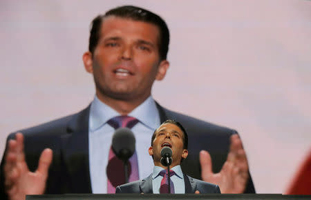 FILE PHOTO: Donald Trump Jr. speaks at the 2016 Republican National Convention in Cleveland, Ohio U.S. July 19, 2016. REUTERS/Brian Snyder/File photo