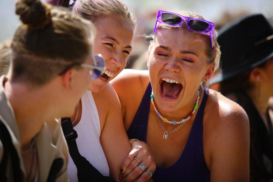 Fans react to Chelsea Cutler's performance at the Coachella Valley Arts and Music Festival in Indio, Calif., on April 16, 2022.