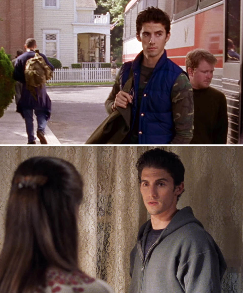 Jess walking on campus; Jess talking to Rory