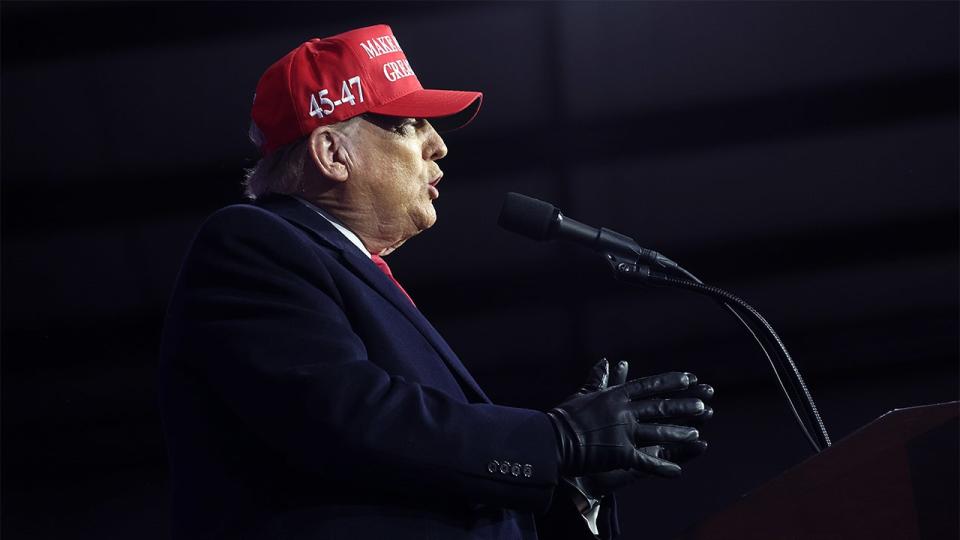 Donald Trump speaks to a Michigan crowd