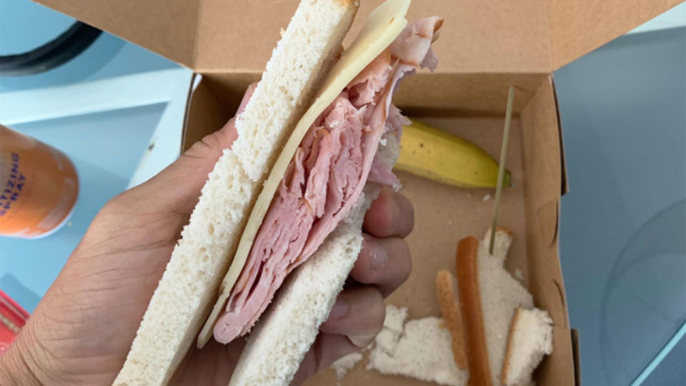 A photo of an underwhelming sandwich shared by an MLS player in the Disney World bubble.