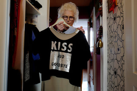 DJ Wika Szmyt, 80, shows her clothes at home before leaving to play music at a club in Warsaw, Poland March 25, 2019. Picture taken March 25, 2019. REUTERS/Kacper Pempel