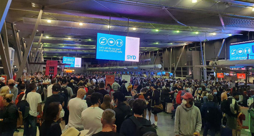 Sydney Airport was packed just after 5.40am on Saturday. Source: Reddit