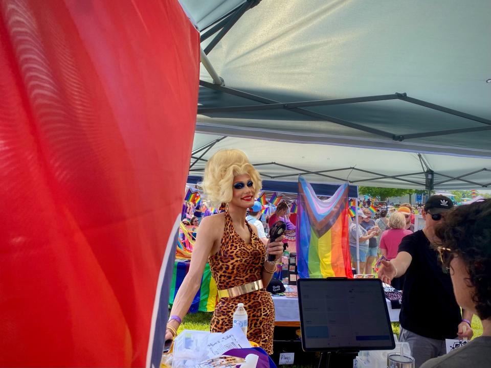 Drag performer Cya Inhale at the third annual Pride Month festival in Franklin, Tenn., on June 3, 2023.